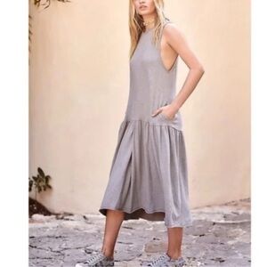 Free People Beach Sleeveless Midi Dress Pleated XL Heather Gray Rolled Hem